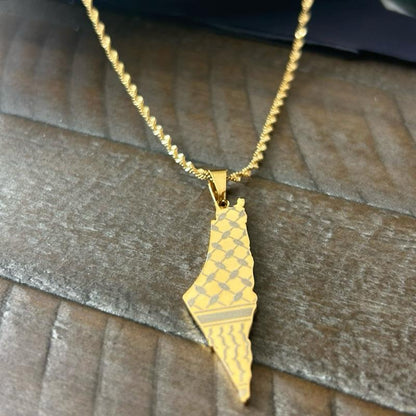 Palestine Map with Keffiyeh Pattern Necklace