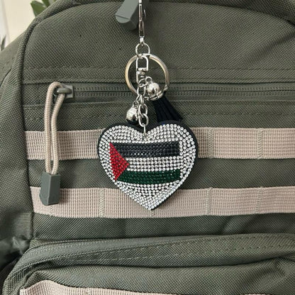 Heart Shaped Rhinestone Palestinian Flag Keychain