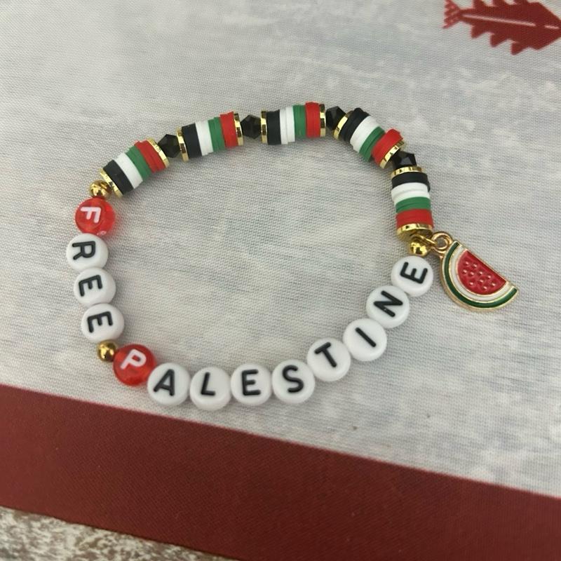 Free Palestine Beaded Bracelet with Palestinian Flag Colors & Watermelon Charm