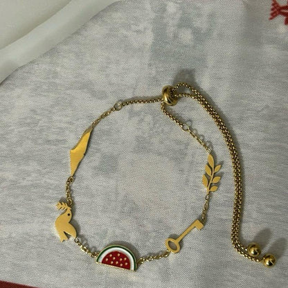Palestinian Symbol Charm Bracelet with Olive Branch Watermelon Map Dove Key of Return Unique Design