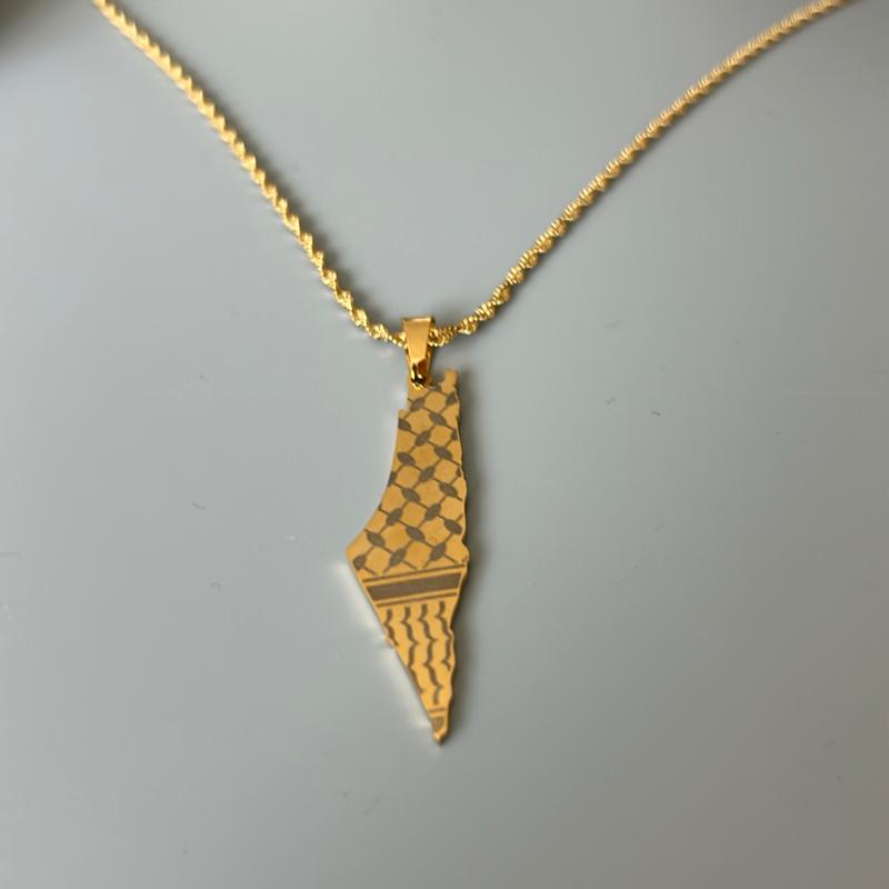 Palestine Map with Keffiyeh Pattern Necklace