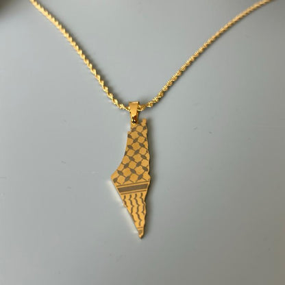 Palestine Map with Keffiyeh Pattern Necklace