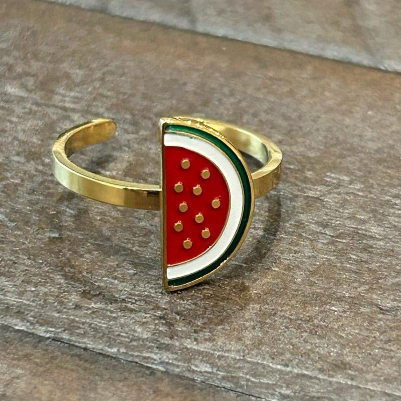 Watermelon Slice Adjustable Ring – Cute Accessory, Enamel Fruit Ring