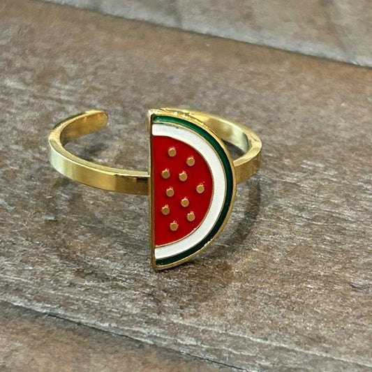 Watermelon Slice Adjustable Ring – Cute Accessory, Enamel Fruit Ring