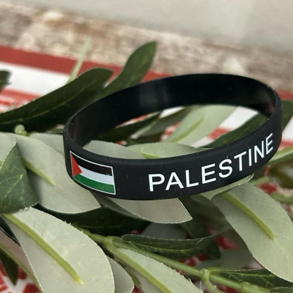 Palestine Silicone Wristband – Unisex Black Bracelet with Flag