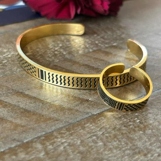 Palestine Keffiyeh Pattern Bracelet & Ring Set