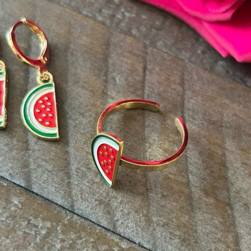 Watermelon Slice Earrings & Ring Set