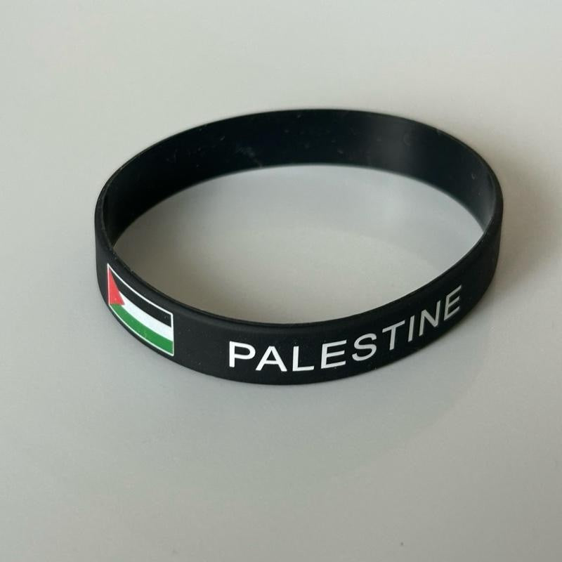 Palestine Silicone Wristband – Unisex Black Bracelet with Flag