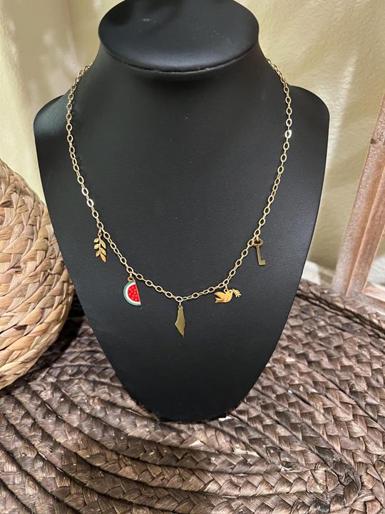 Palestine 5 Charms Adjustable Necklace – Palestine in Five Symbols