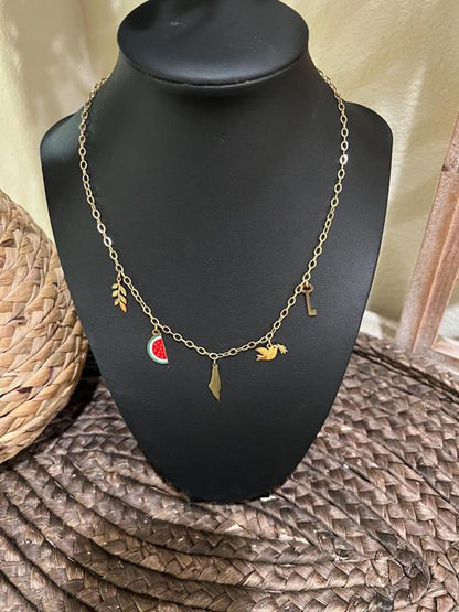 Palestine 5 Charms Adjustable Necklace – Palestine in Five Symbols