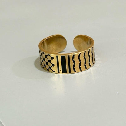 Keffiyeh Pattern Ring Adjustable Stainless Steel Band