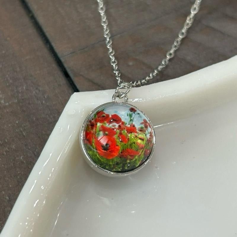 Poppy of Palestine Necklace Glass Dome Pendant
