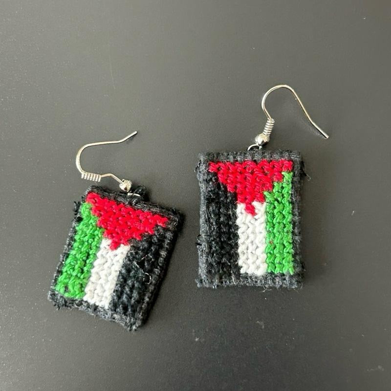 Handmade Palestinian Flag Embroidered Earrings