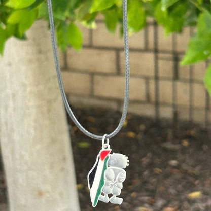 Handala & Palestine Flag Map Necklace Made in Palestine - Unique Design on Black Cord
