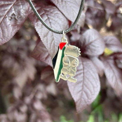 Handala & Palestine Flag Map Necklace Made in Palestine - Unique Design on Black Cord