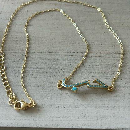 Gold-Plated "حب" Love Arabic Necklace with Turquoise Stones Dainty Arabic Calligraphy