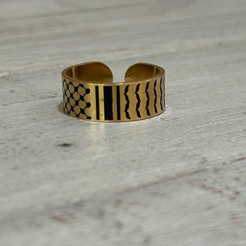 Keffiyeh Pattern Ring Adjustable Stainless Steel Band