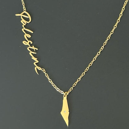 "Palestine" Script Necklace with Palestine Map Charm