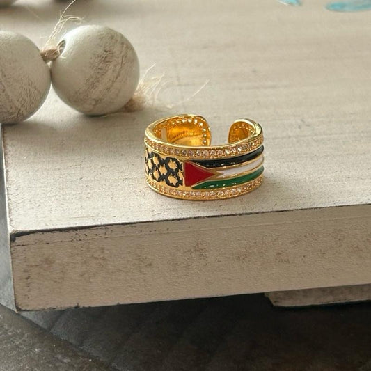 Palestine Flag and Keffiyeh Cuff Ring Adjustable