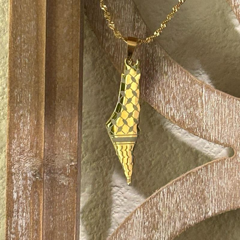 Palestine Map with Keffiyeh Pattern Necklace