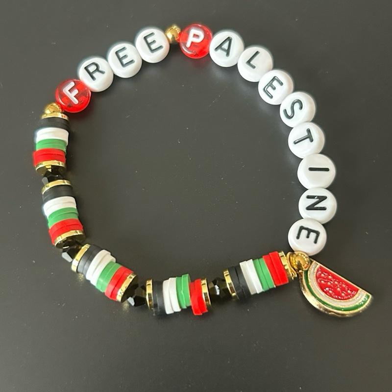 Free Palestine Beaded Bracelet with Palestinian Flag Colors & Watermelon Charm