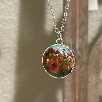 Poppy of Palestine Necklace Glass Dome Pendant