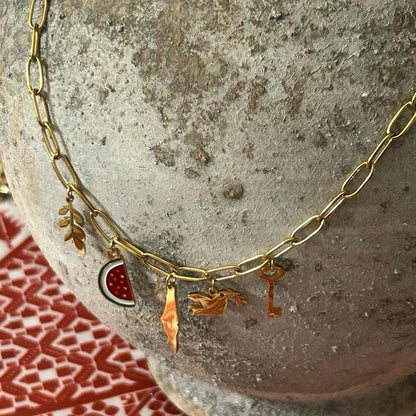 Palestine Paperclip Charm Chain Necklace with Olive Branch Watermelon Slice Map Dove & Key Charms