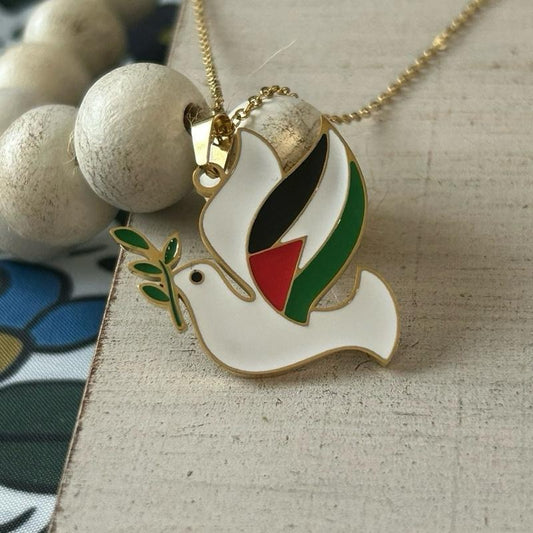 Palestinian Flag Dove Necklace – Symbol of Peace and Resilience
