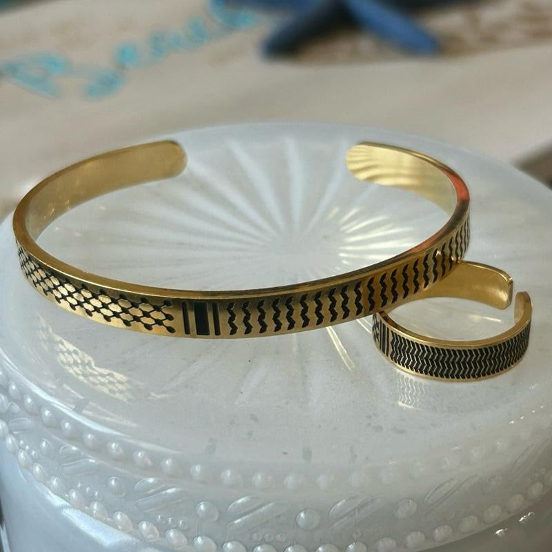 Palestine Keffiyeh Pattern Bracelet & Ring Set