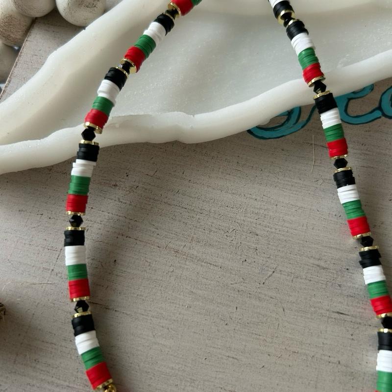 FREE PALESTINE Necklace for Women, Men and Girls – Beaded Jewelry in Palestine Flag Colors with Watermelon Charm