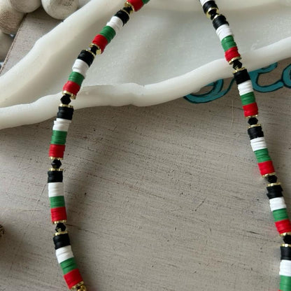 FREE PALESTINE Necklace for Women, Men and Girls – Beaded Jewelry in Palestine Flag Colors with Watermelon Charm