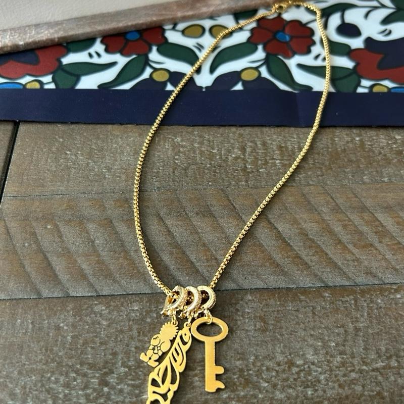 Gold-Plated Palestine Map Handala and Key of Return Necklace with Unique Design Elements