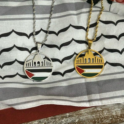 Palestine Flag and Al-Aqsa Dome Necklace – Dome of the Rock Pendant with Flag