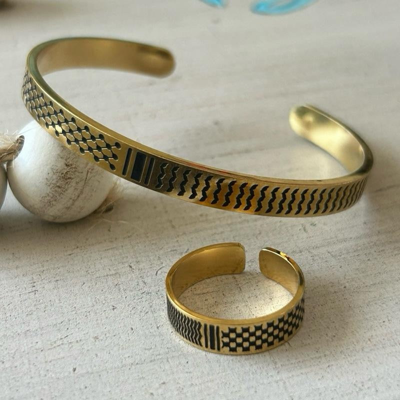Palestine Keffiyeh Pattern Bracelet & Ring Set