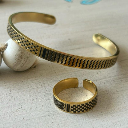 Palestine Keffiyeh Pattern Bracelet & Ring Set