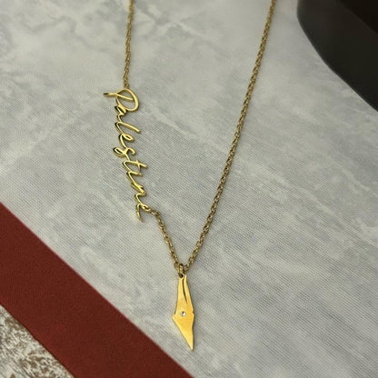 "Palestine" Script Necklace with Palestine Map Charm