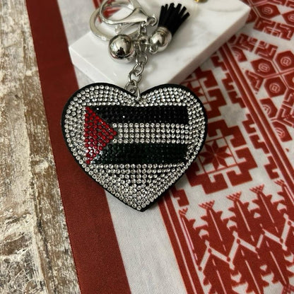 Heart Shaped Rhinestone Palestinian Flag Keychain