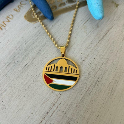 Palestine Flag and Al-Aqsa Dome Necklace – Dome of the Rock Pendant with Flag