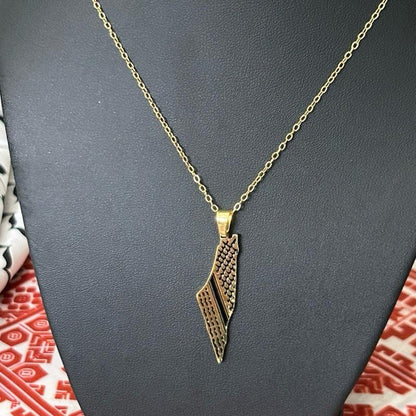Gold-Plated Palestine Map Necklace with Keffiyeh Pattern