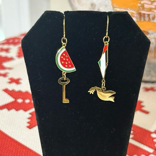 Unique Palestinian Drop Earrings Mismatched Set