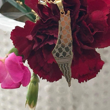 Palestine Map with Keffiyeh Pattern Necklace