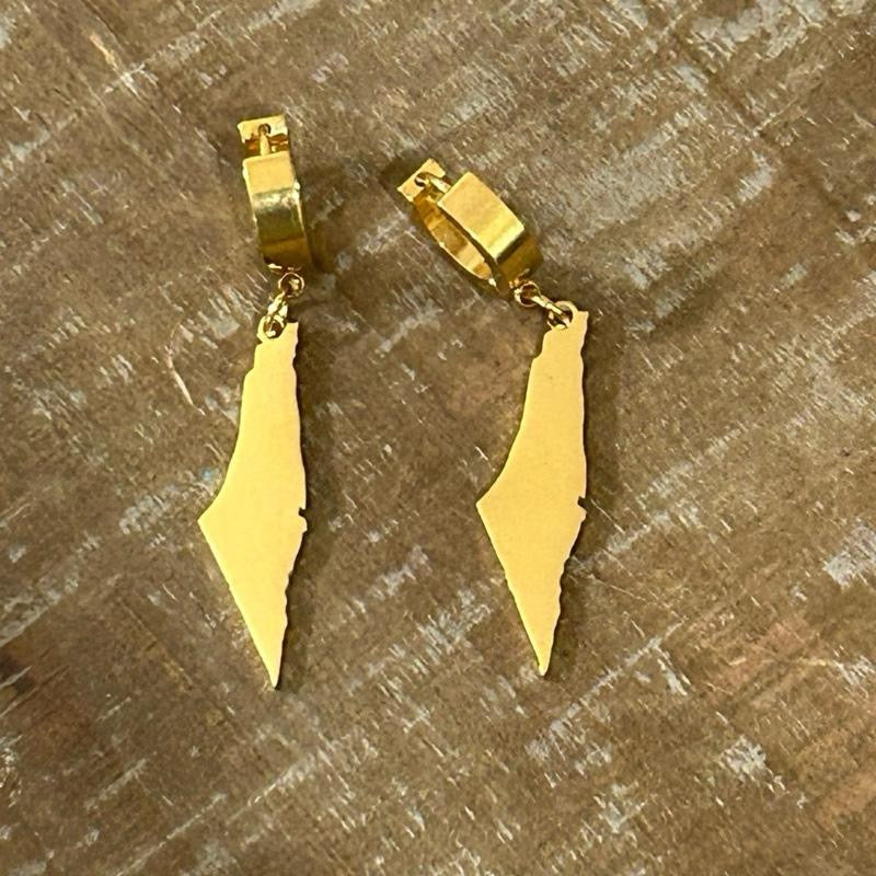 Palestine Map Hoop Earrings Dainty Drop Design
