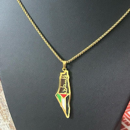 Palestine Map Necklace with Flag and Arabic Calligraphy Palestine فلسطين