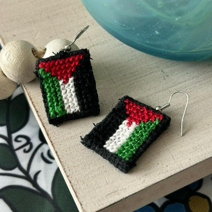 Handmade Palestinian Flag Embroidered Earrings