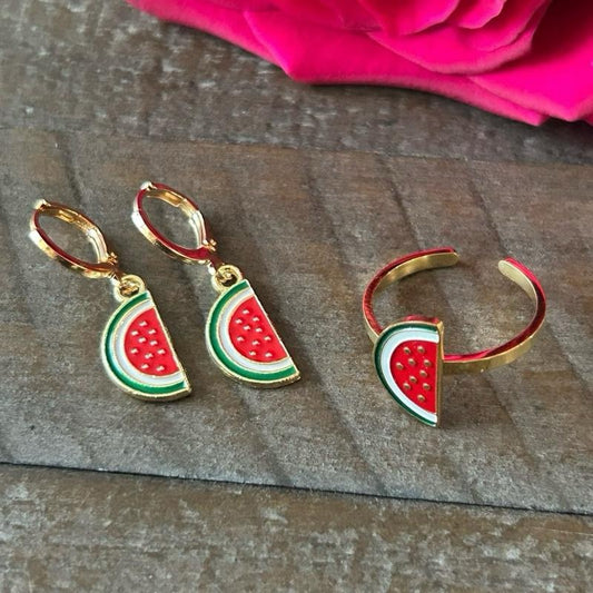 Watermelon Slice Earrings & Ring Set
