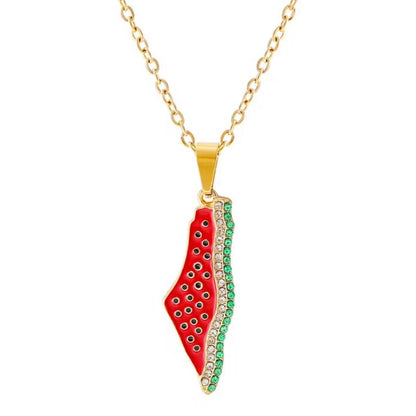 Gold Plated Palestine Map Necklace Watermelon Adjustable