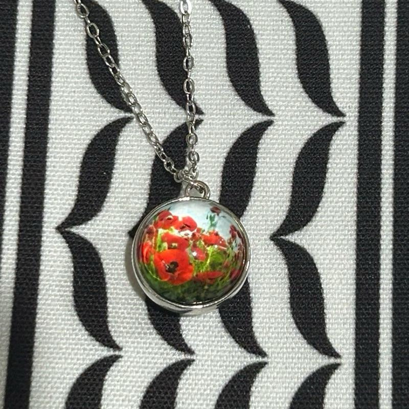 Poppy of Palestine Necklace Glass Dome Pendant