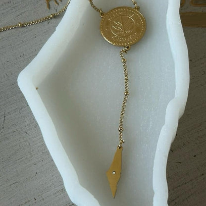 Gold Plated Palestine Coin Y Necklace with Map Charm – Palestinian Necklace, Heritage Jewelry, Cultural Gift