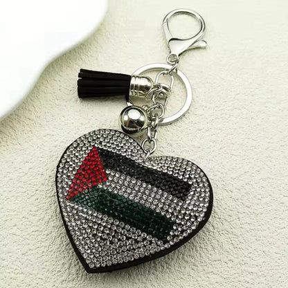 Heart Shaped Rhinestone Palestinian Flag Keychain