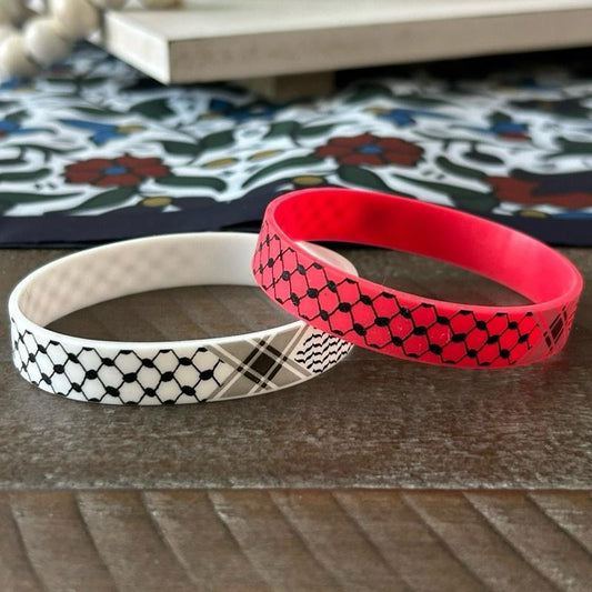 Silicone Keffiyeh Bracelet – Red or White Wristband